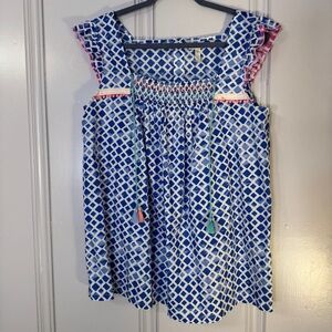 Matilda Jane Wandering Waters Tunic Top‎ Smocked Tassles Ruffle Sleeve Large